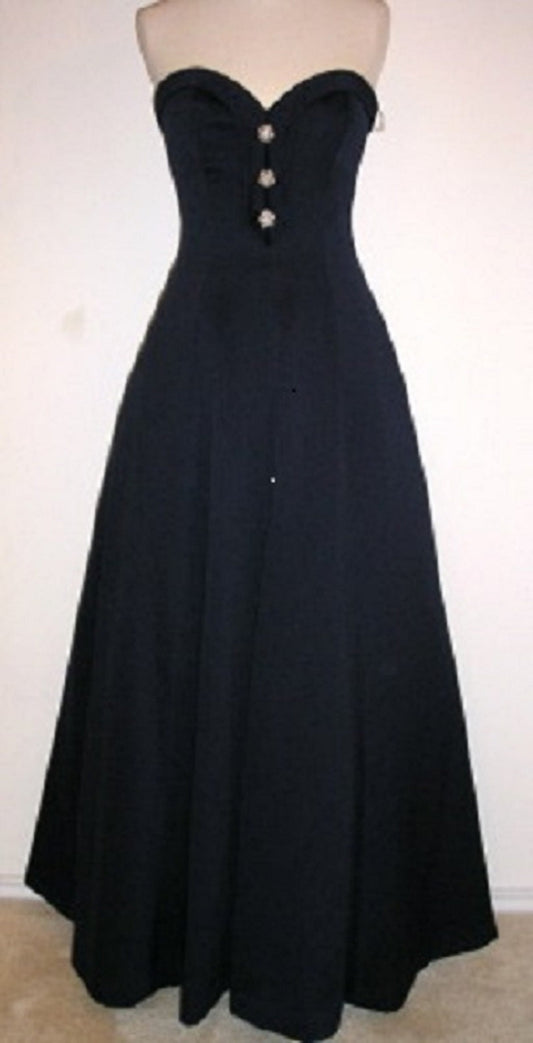 Vestido Victor Costa para mujer, satén azul marino, 3 botones delanteros, talla 4