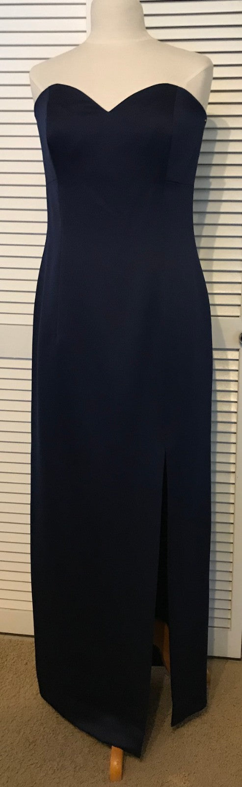 Vestido Victor Costa para mujer, satén azul marino, sin mangas, largo completo, talla 12