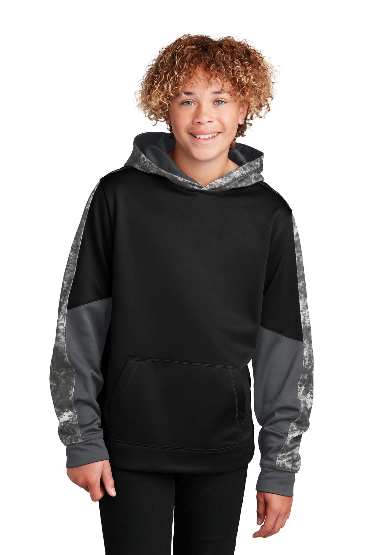 Sport-TekÂ® Youth Sport-WickÂ® Mineral Freeze Fleece Colorblock Hooded Pullover. YST231