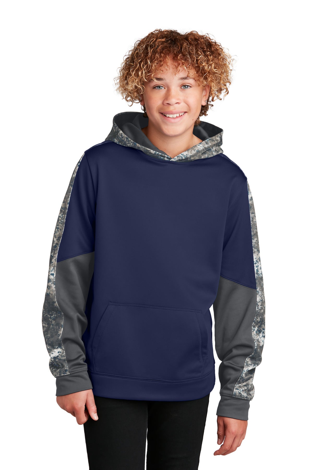 Sport-TekÂ® Youth Sport-WickÂ® Mineral Freeze Fleece Colorblock Hooded Pullover. YST231