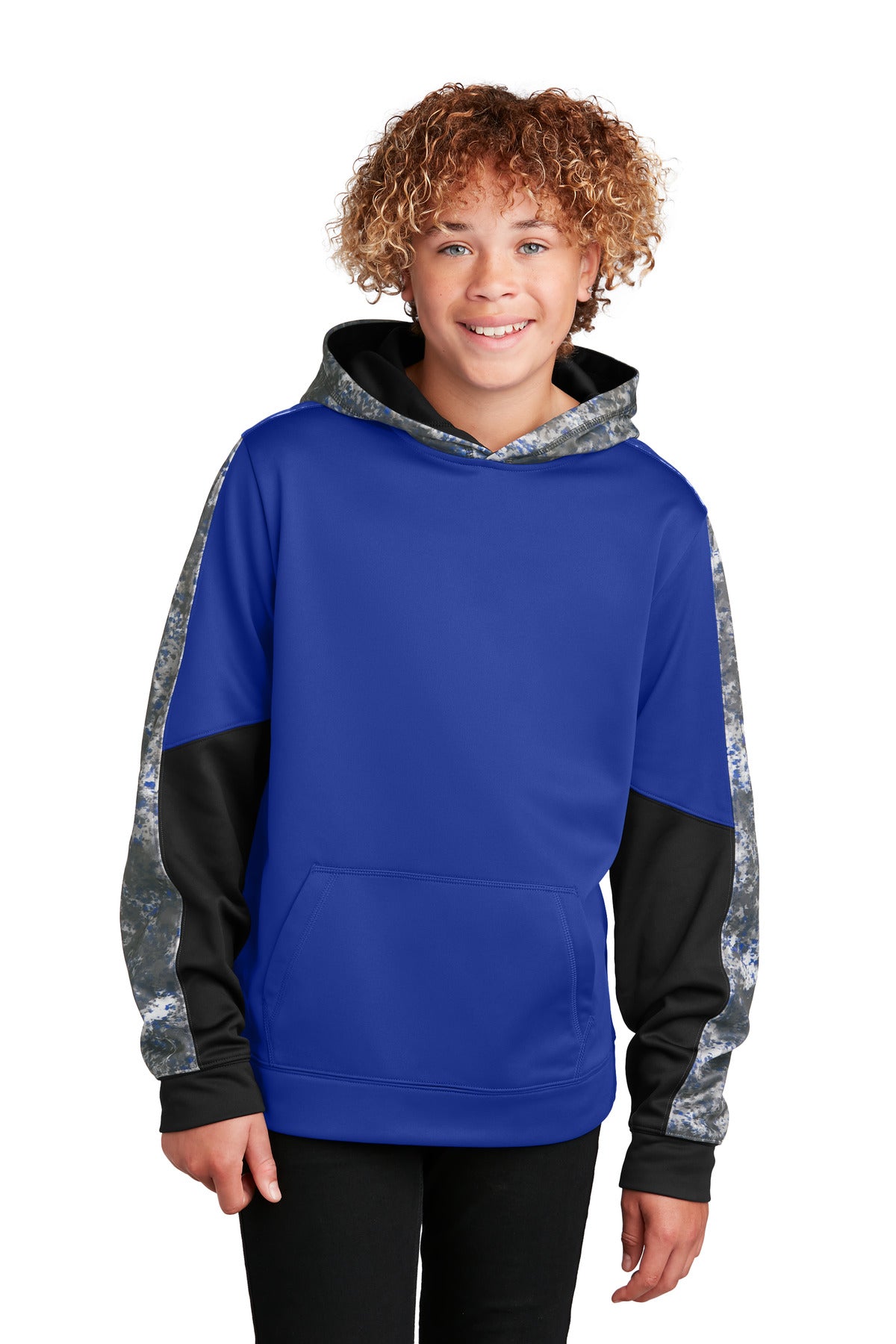 Sport-TekÂ® Youth Sport-WickÂ® Mineral Freeze Fleece Colorblock Hooded Pullover. YST231