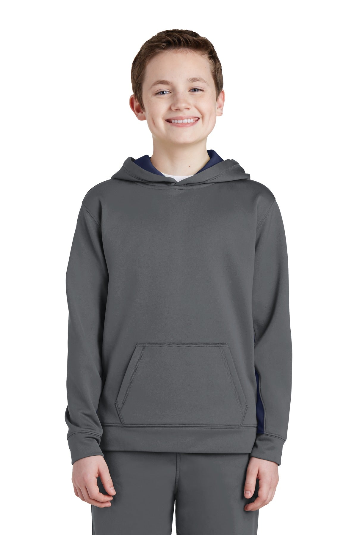 Sport-TekÂ® Youth Sport-WickÂ® Fleece Colorblock Hooded Pullover.  YST235