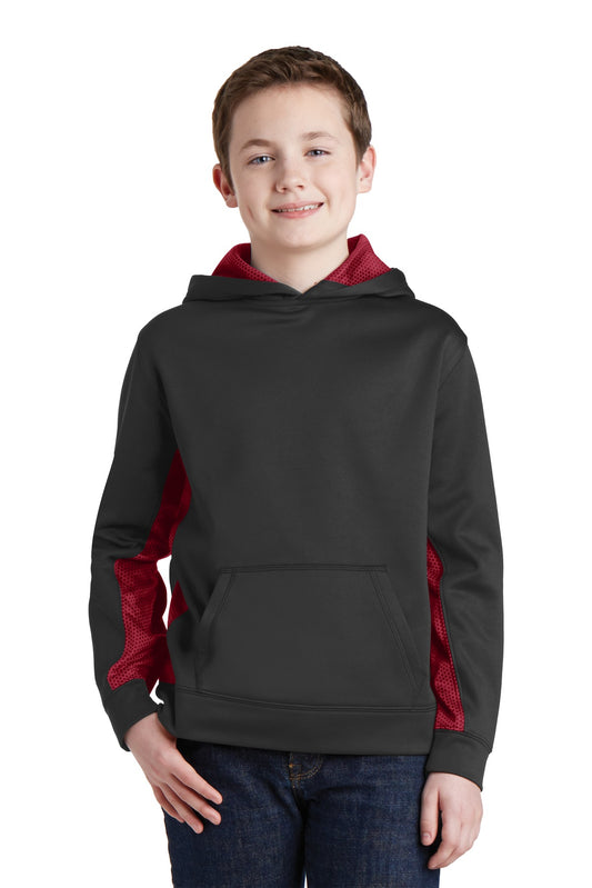 Sport-TekÂ® Youth Sport-WickÂ® CamoHex Fleece Colorblock Hooded Pullover.  YST239
