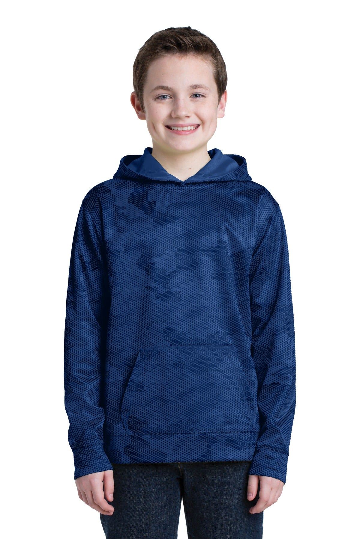 Sport-TekÂ® Youth Sport-WickÂ® CamoHex Fleece Hooded Pullover.  YST240