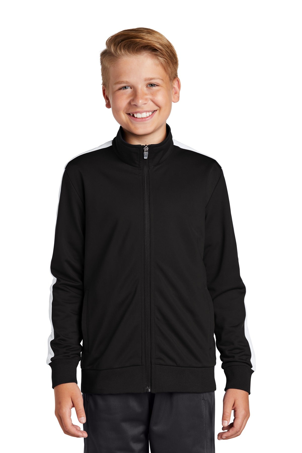 Sport-Tek Â® Youth Tricot Sleeve Stripe Track Jacket. YST94