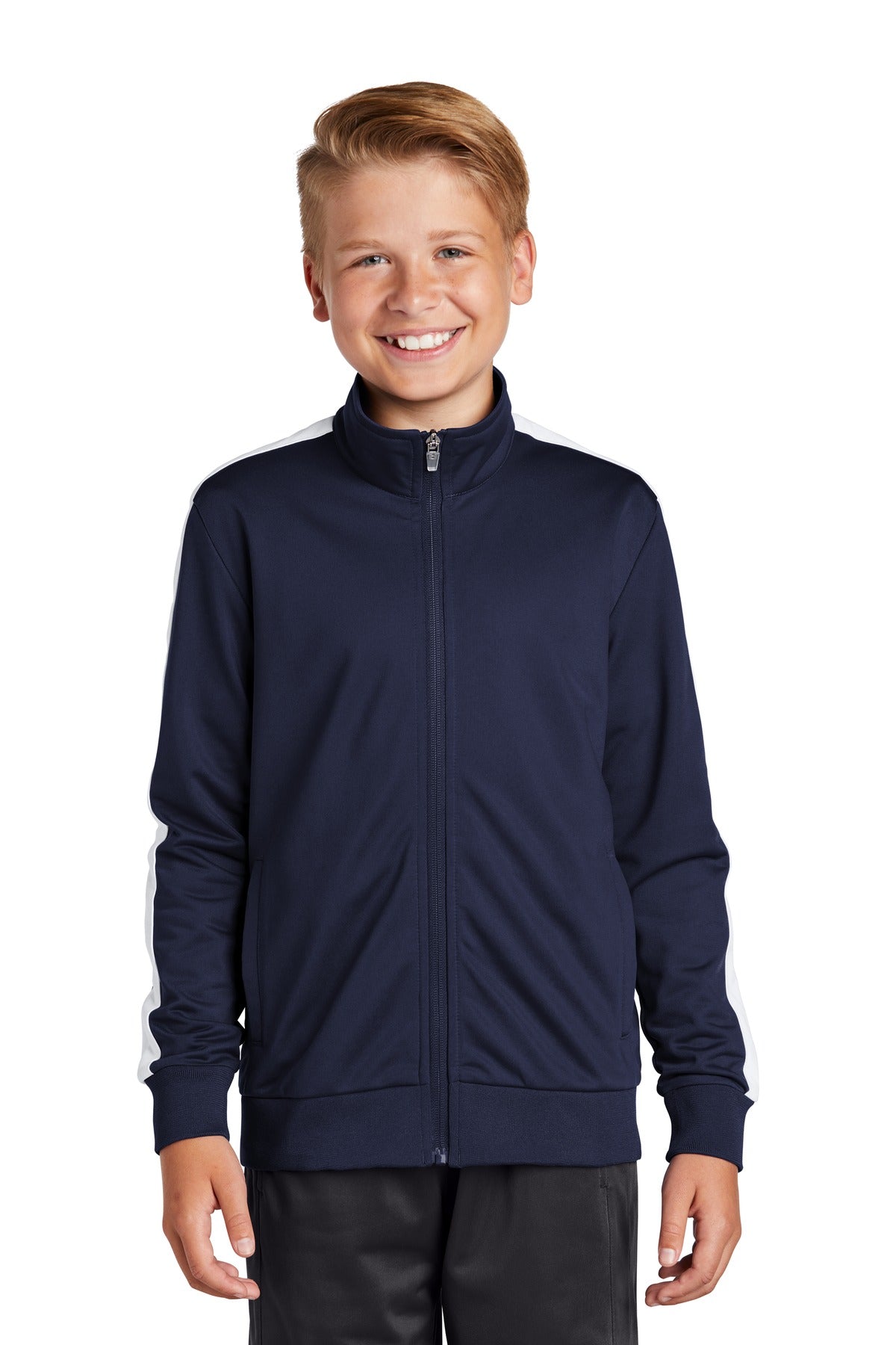 Sport-Tek Â® Youth Tricot Sleeve Stripe Track Jacket. YST94