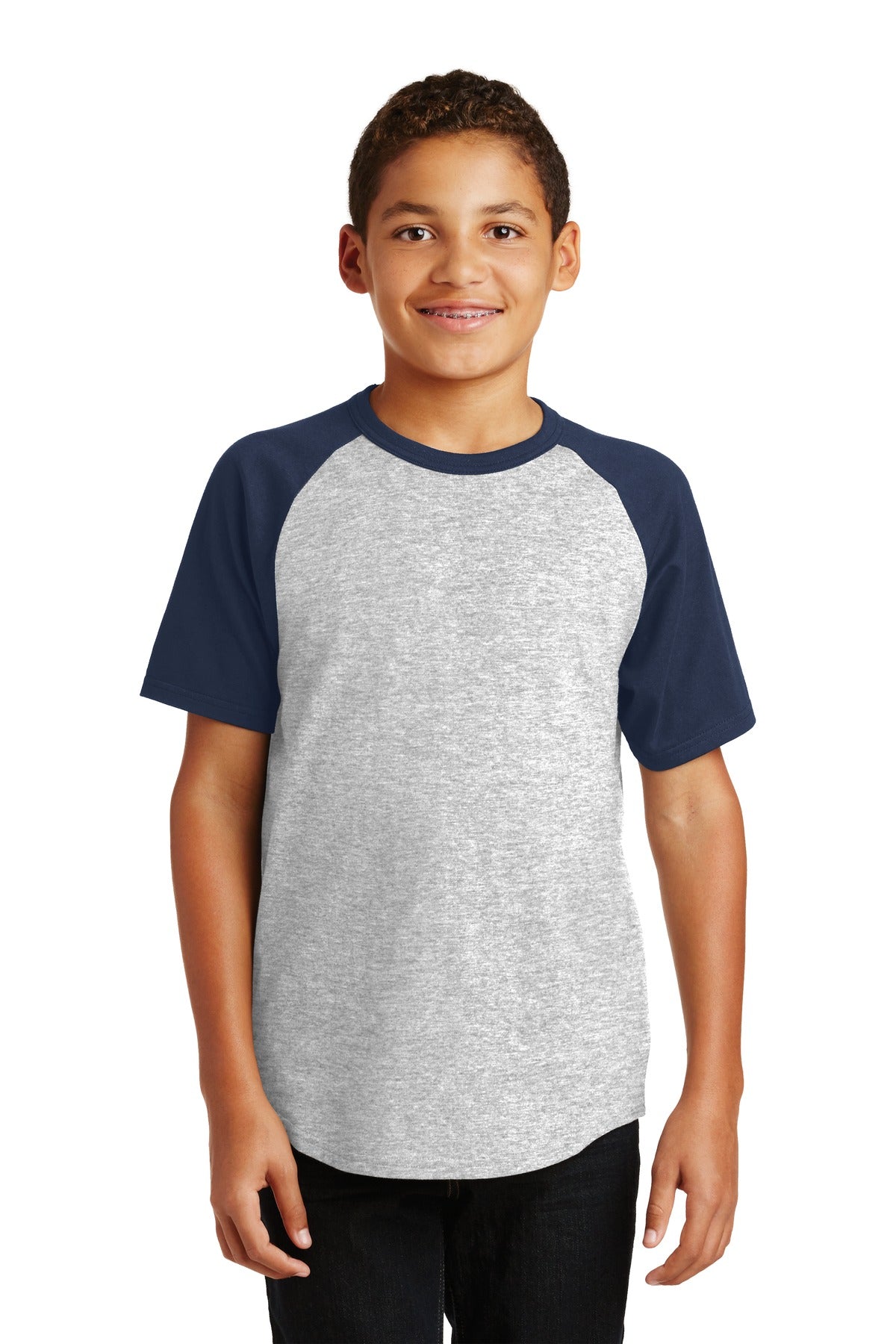 Sport-TekÂ® Youth Short Sleeve Colorblock Raglan Jersey. YT201