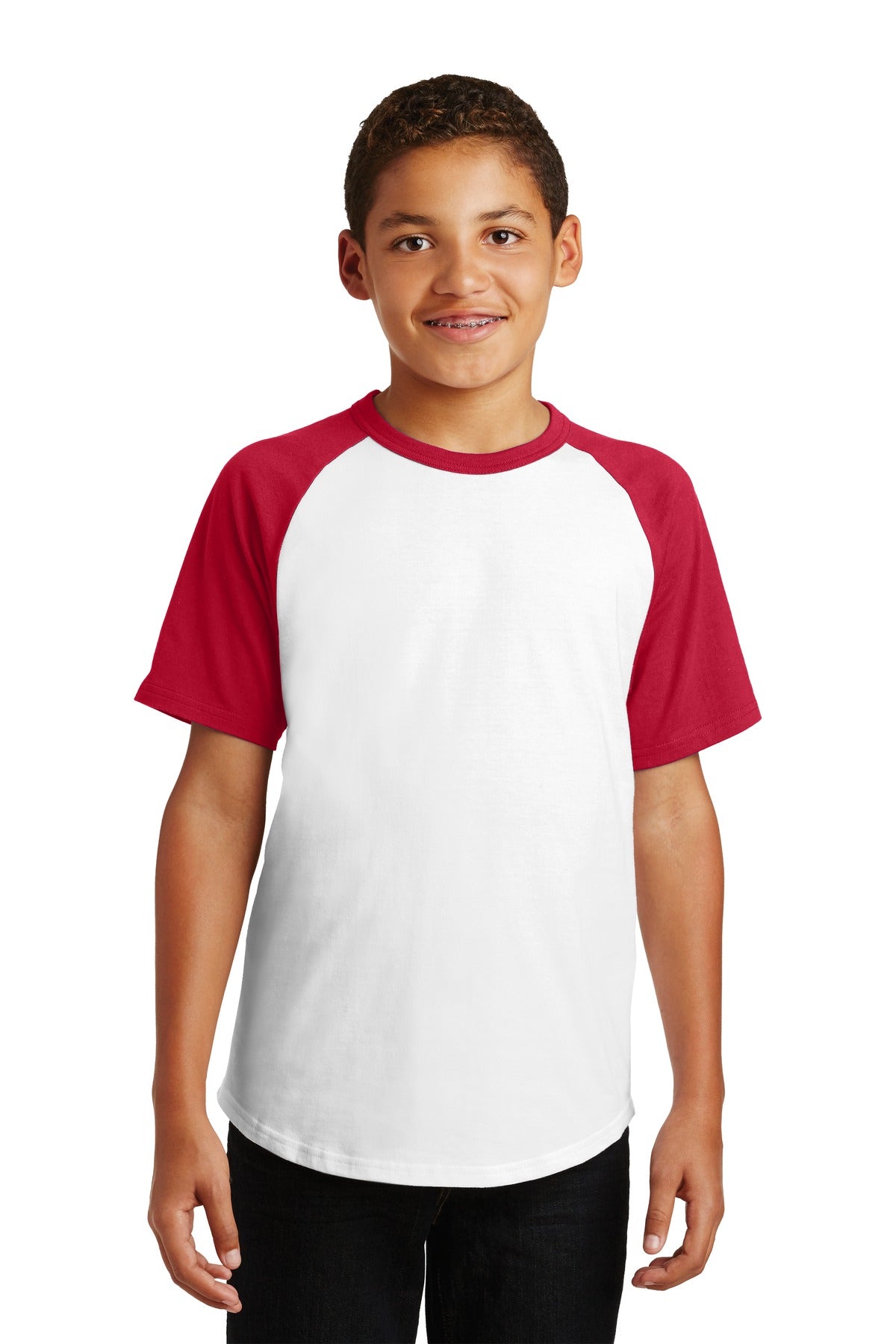 Sport-TekÂ® Youth Short Sleeve Colorblock Raglan Jersey. YT201
