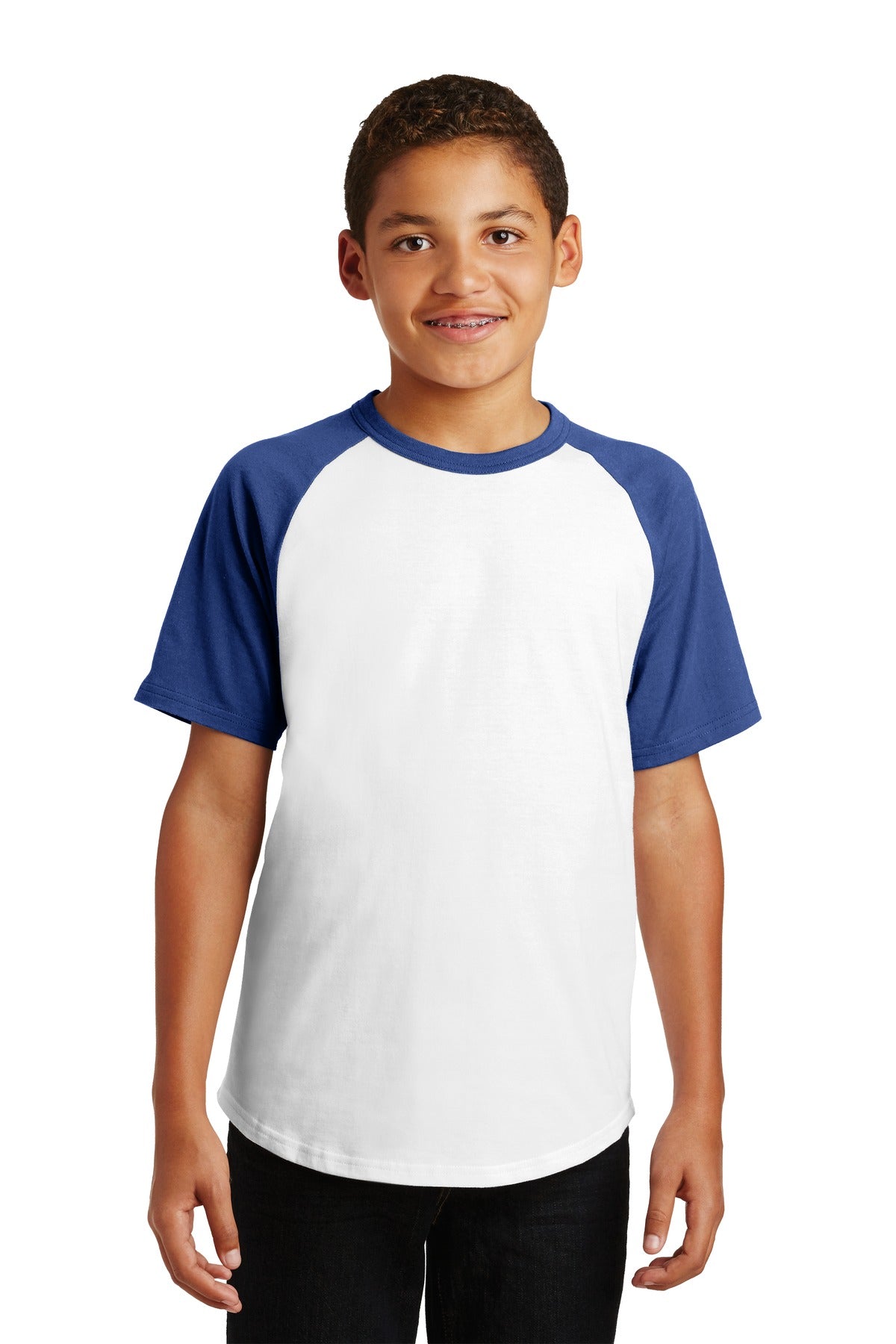 Sport-TekÂ® Youth Short Sleeve Colorblock Raglan Jersey. YT201