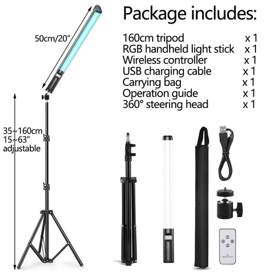50cm 20" RGB Handheld LED Video Light Wand Stick Photography Light With Built-i image 0