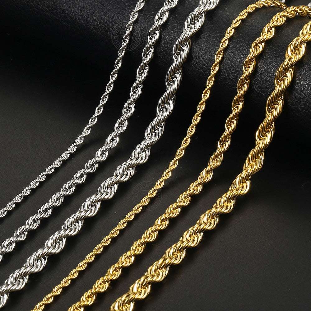 New Fashion Twisted Rope Link Chain Gold Color Stainless Steel Necklace for Men image 10