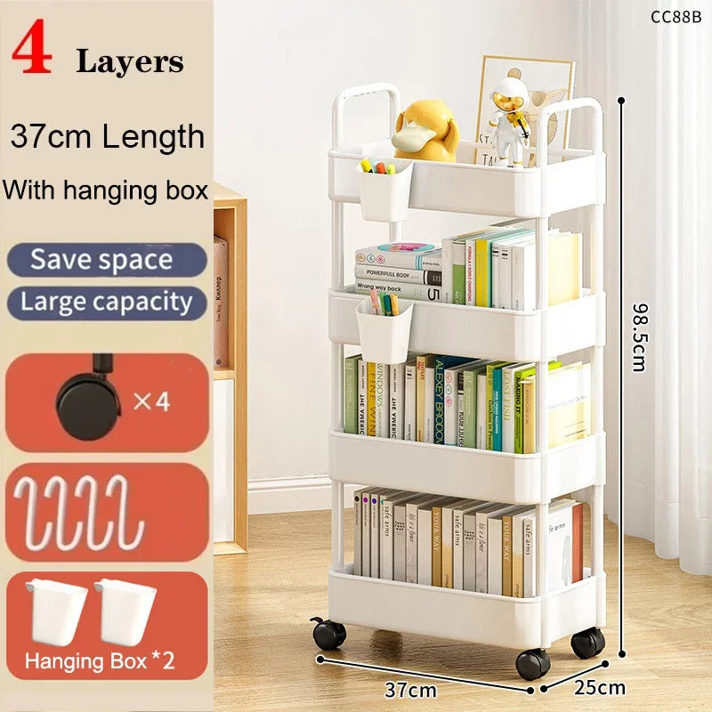 Bookshelf Storage Trolley Mobile Kitchen Organizer Cart With Wheels Multi-Layer image 6