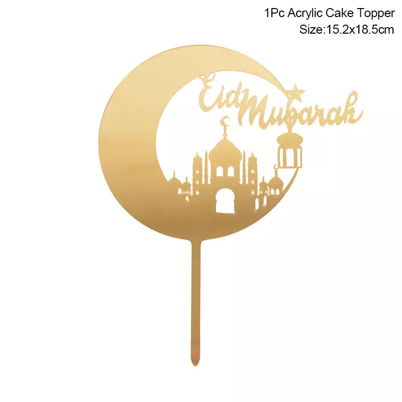 Golden Eid Mubarak Acrylic Cake Toppers Castle Moon CupCake Topper for image 4