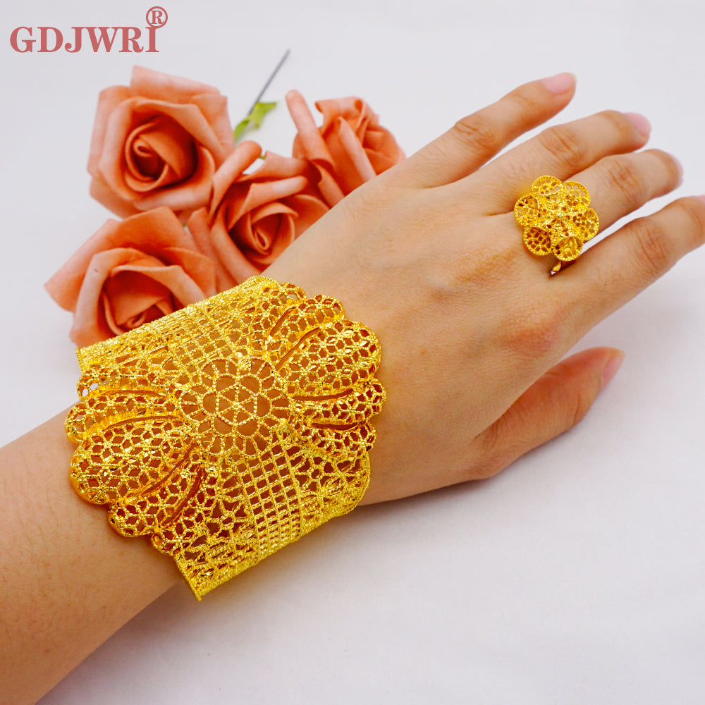 New Arrival Luxury Dubai Wide Bangle For Women Gold Color African Bracelets&Ban image 12