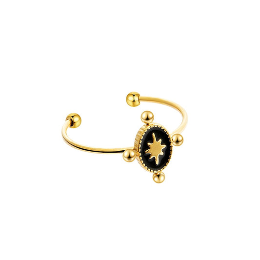 Stainless Steel Gold Plated Geometric Open Rings For Women Vintage Green Enamel image 0