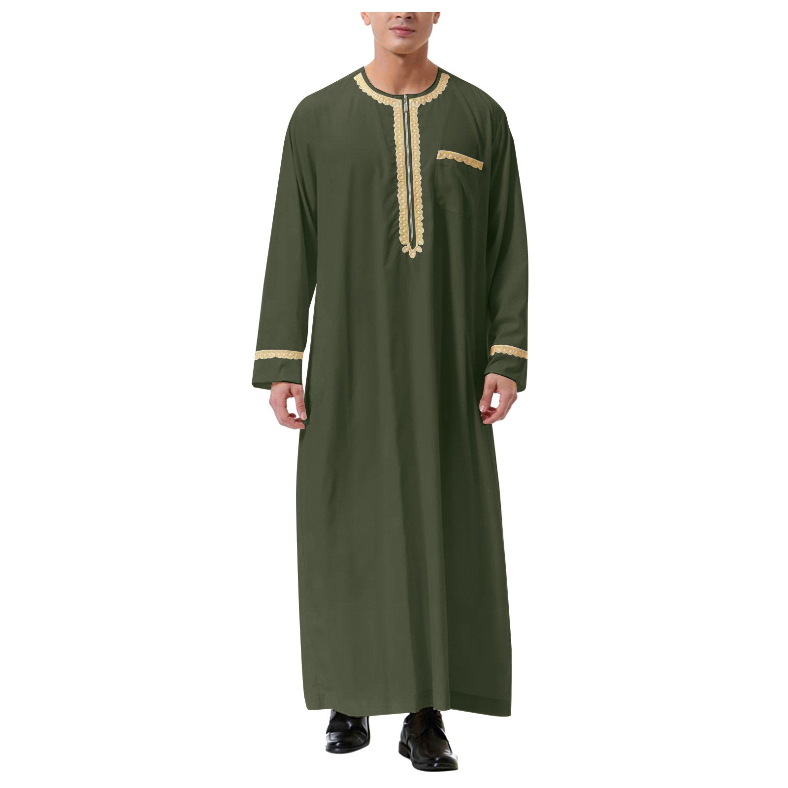 Muslim Islamic Clothing Men Jubba Thobe Print Zipper Kimono Long Robe Saudi Mus image 3