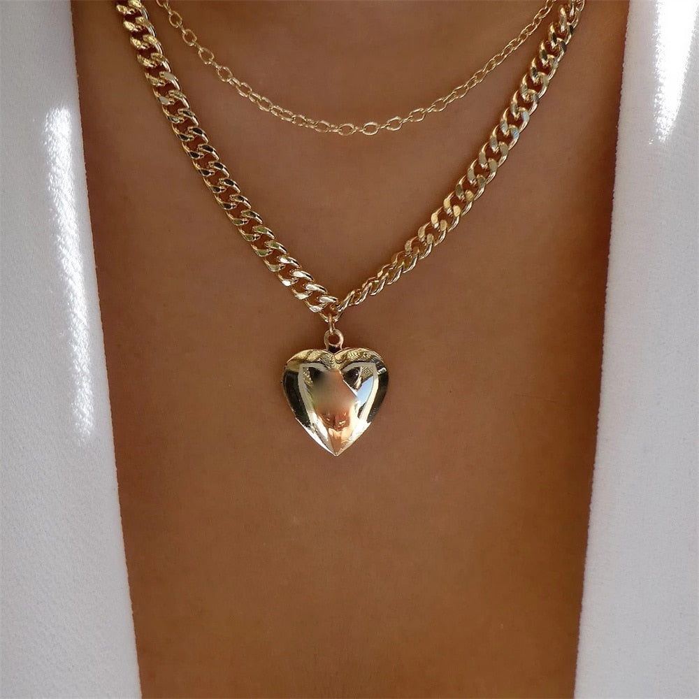 Bls-miracle Fashion Gold Color Heart-Shaped Necklace For Women Trendy Multi-Lay image 26
