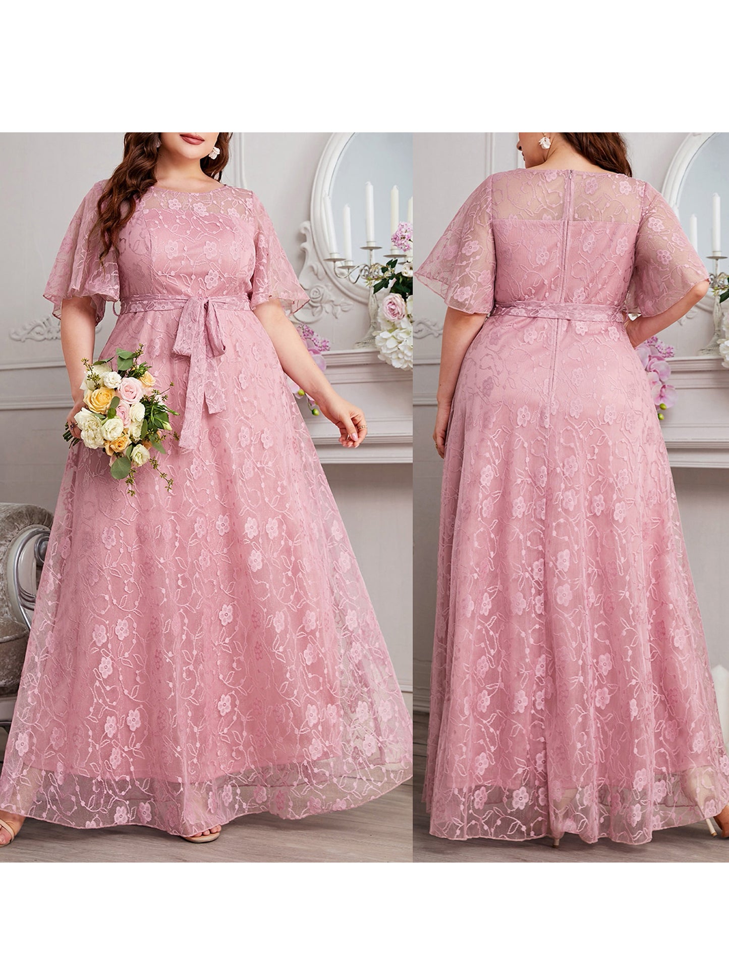 Women Plus Size Dress Elegant V-Neck Sleeveless Floral Print Maxi Dress with Be image 3