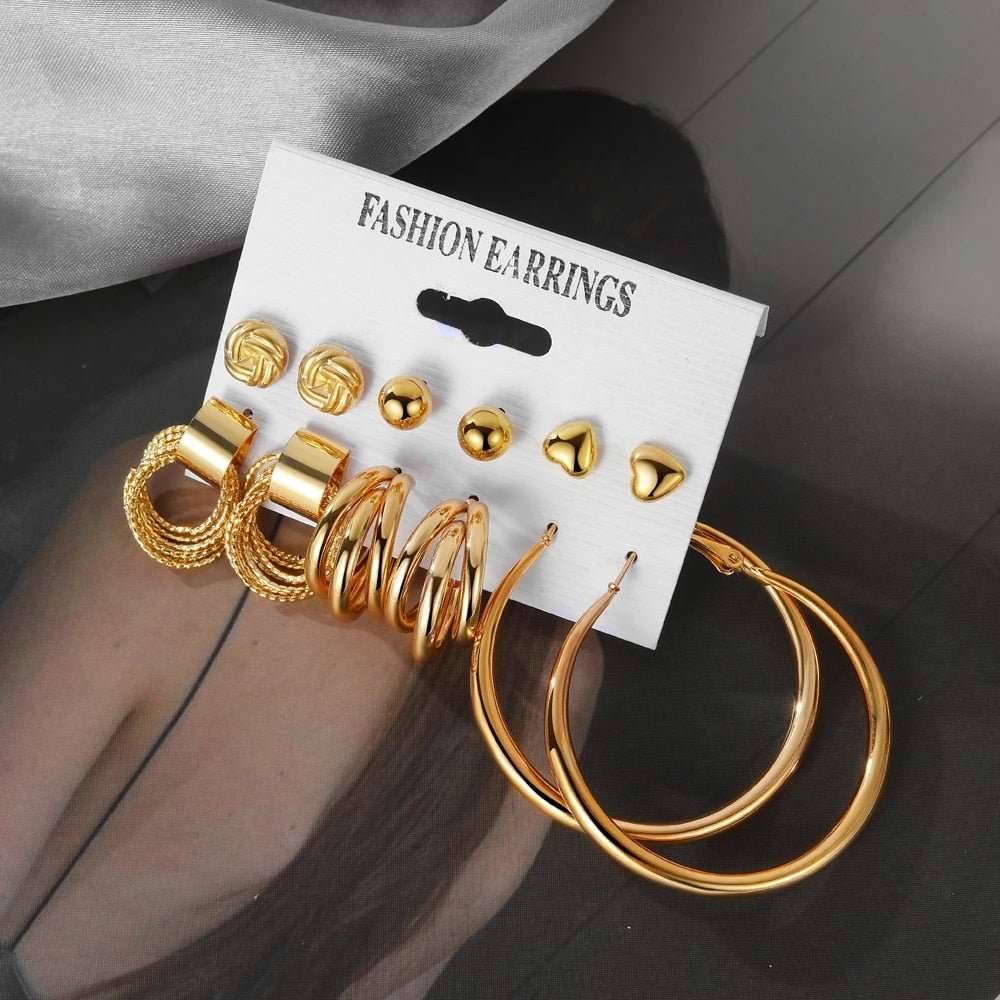 IPARAM Fashion Exaggerated Gold Color Metal Pearl Earrings for Women Geometric  image 26