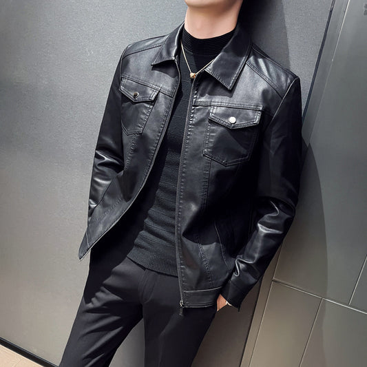 New Fashion Men Slim Fit Motorcycle Leather Jackets Multi-pockets Casual PU Lea image 0