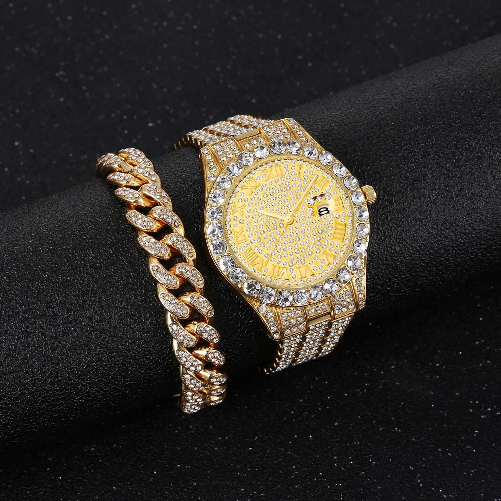 Diamond Men Women Watches Gold Watch Ladies Wrist Watch Luxury Rhinestone Unise image 2