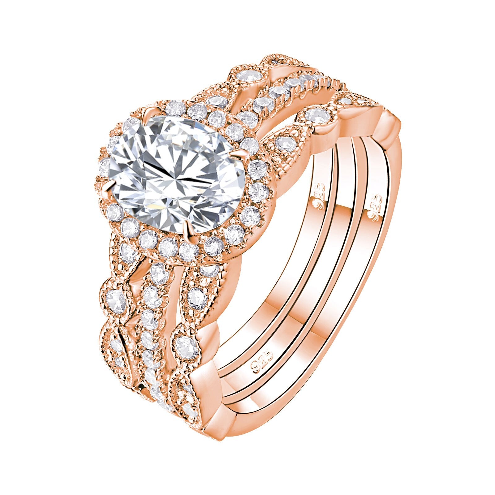Newshe Yellow Rose Gold Engagement Rings For Women Bridal Set 925 Silver image 0