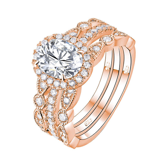 Newshe Yellow Rose Gold Engagement Rings For Women Bridal Set 925 Silver image 0