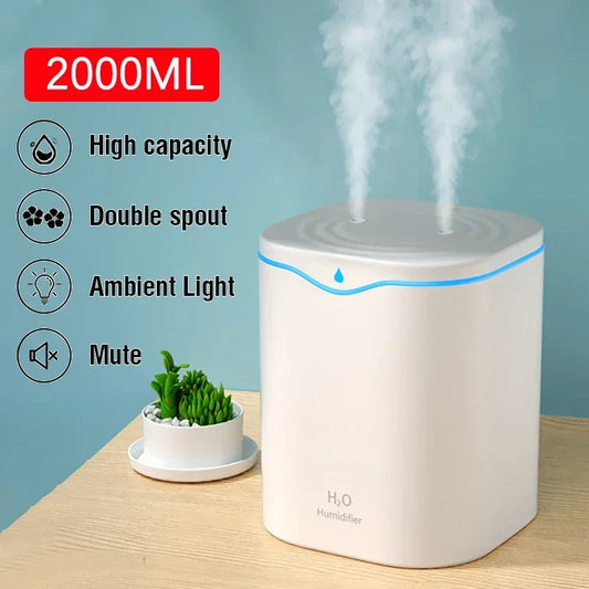2000ML Air Humidifier USB Double Spray Port Essential Oil Aromatherapy Diffuser image 0