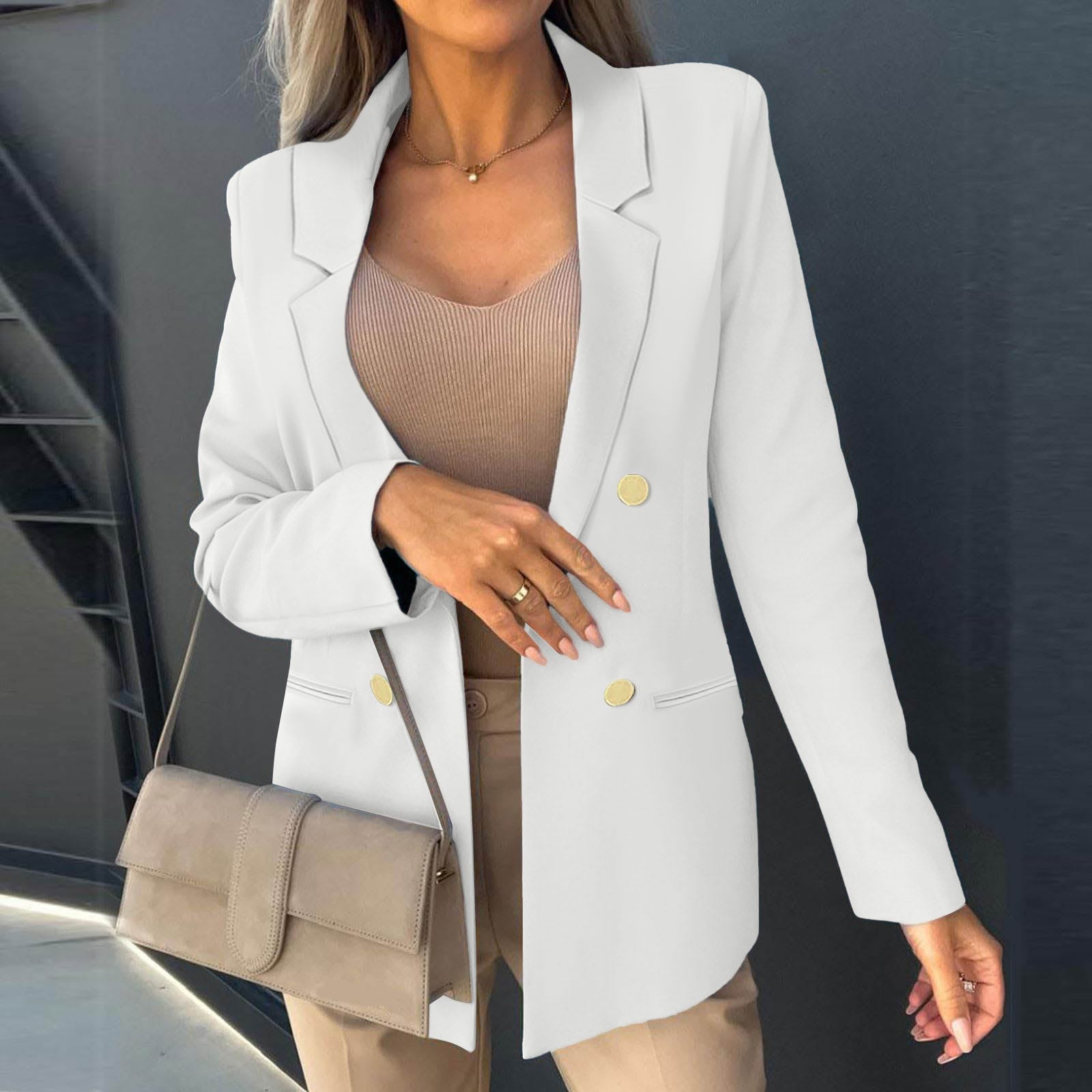 Women Outerwear Suit Loose Fit Buttons Up Lapel Workwear Blazer Office Lady Mul image 6