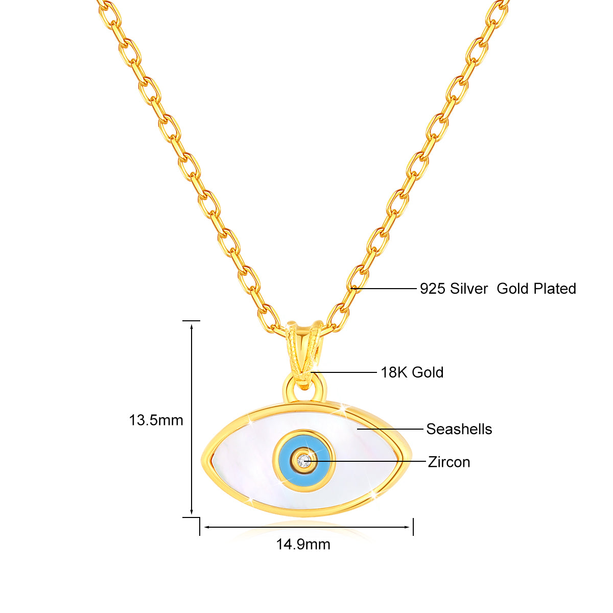 Szjinao 100% 18k Real Gold Evil Eye Necklace Hand Luxury Design With K Gold Cer image 1