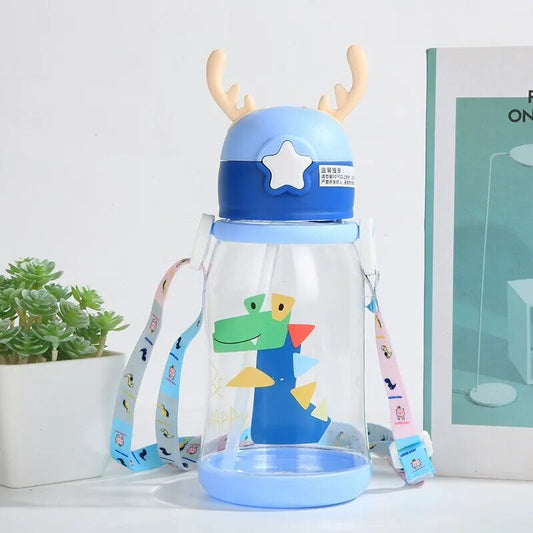 1pc 600ml Kids Water Sippy Cup Antler Creative Cartoon Baby Cups with Straws Le image 0