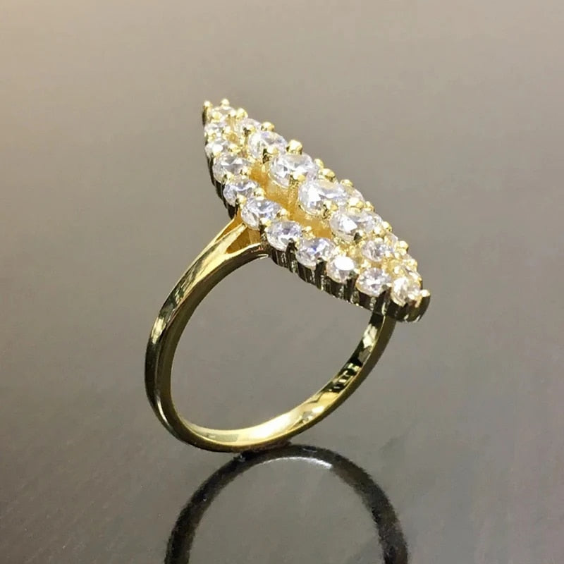 Huitan Hyperbole Marquise Shaped Gold Color Rings for Women Full Paved Dazzling image 6