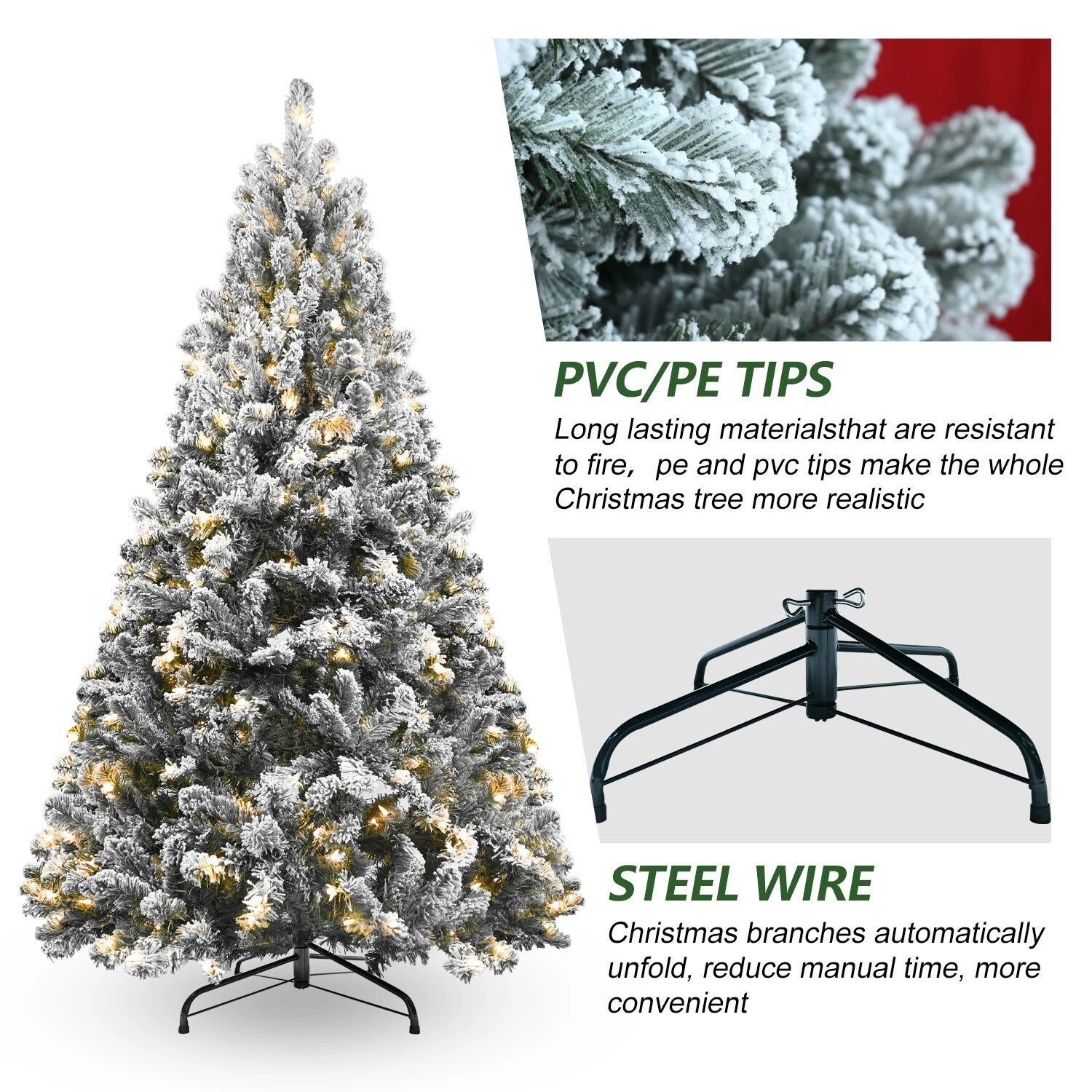 4/5/6/7/7.5/8/9FT Snow Flocked Christmas Tree with Metal Stand Holiday Easy Ass image 0