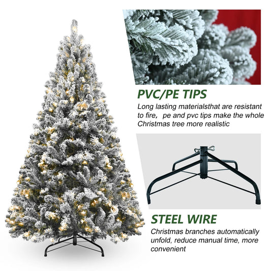 4/5/6/7/7.5/8/9FT Snow Flocked Christmas Tree with Metal Stand Holiday Easy Ass image 0