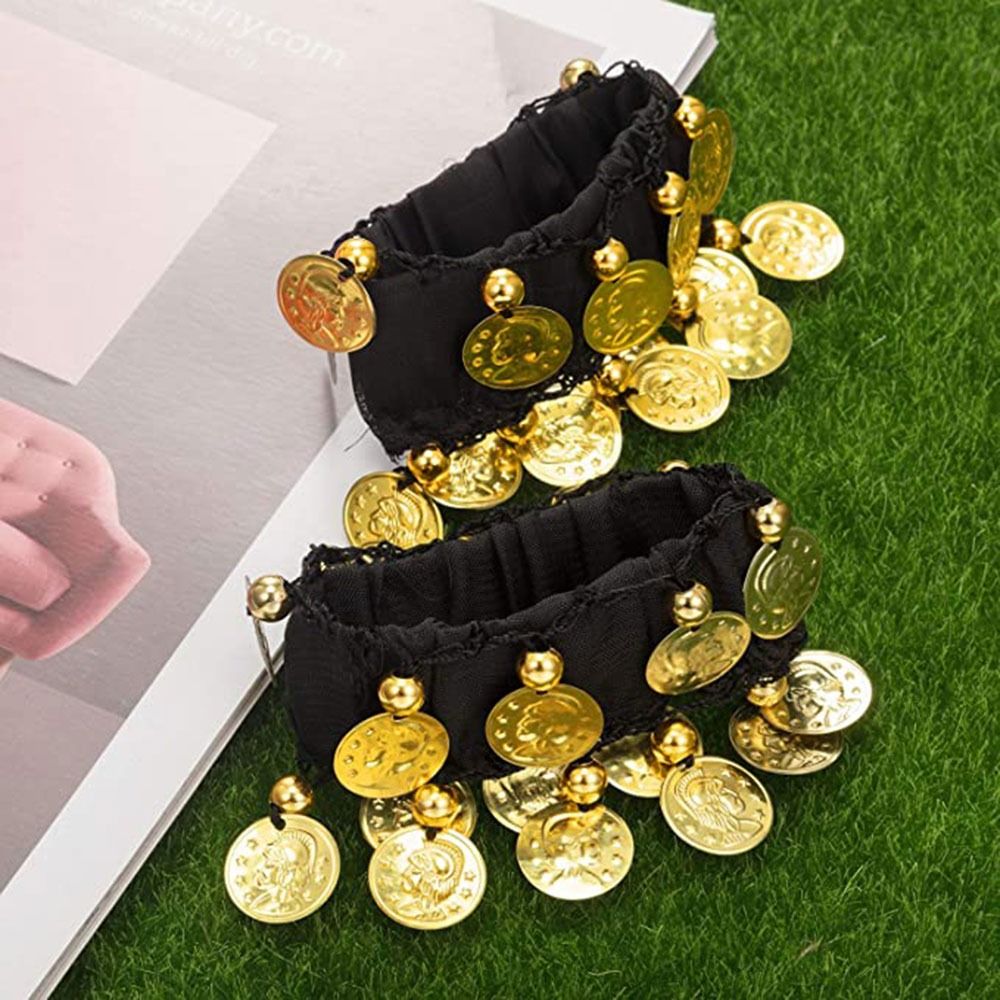 1 Pair Belly Dance Wrist Ankle Cuffs Bracelets Chiffon Gold Coin Belly Dance Co image 10