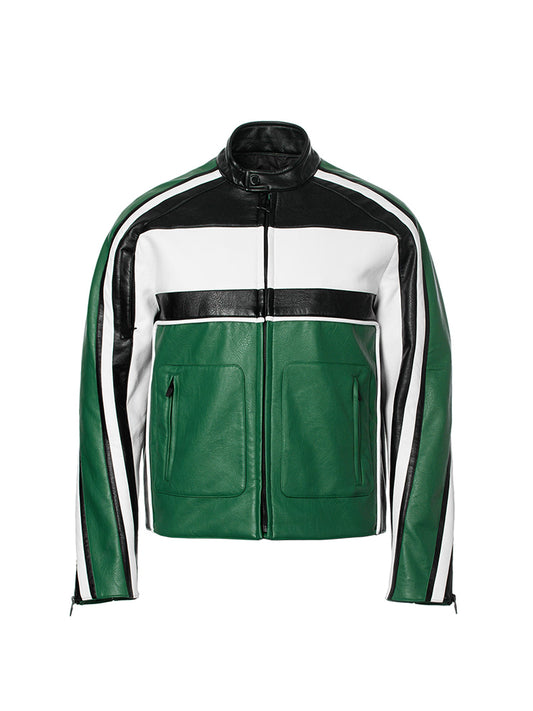 Mauroicardi Spring Autumn Cool Patchwork Soft Pu Leather Jacket Men Zip Up Luxu image 0