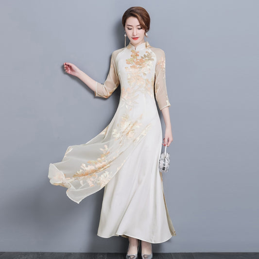 Vietnam Dress for Women Ao Dai 2022 Spring Summer New Floral Elegant Cheongsam  image 0