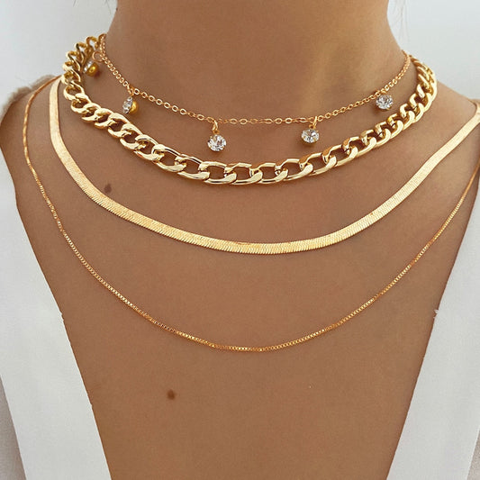 IPARAM Trendy Gold Color Multi-layer Chain Necklace for Women Crystal Pendant T image 0