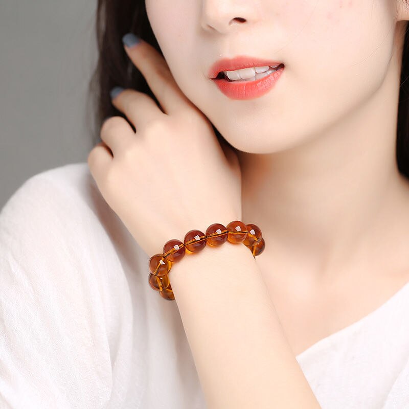 Natural Baltic Amber Elastic Bracelet Women Men Golden Ambers 108 Bead image 8