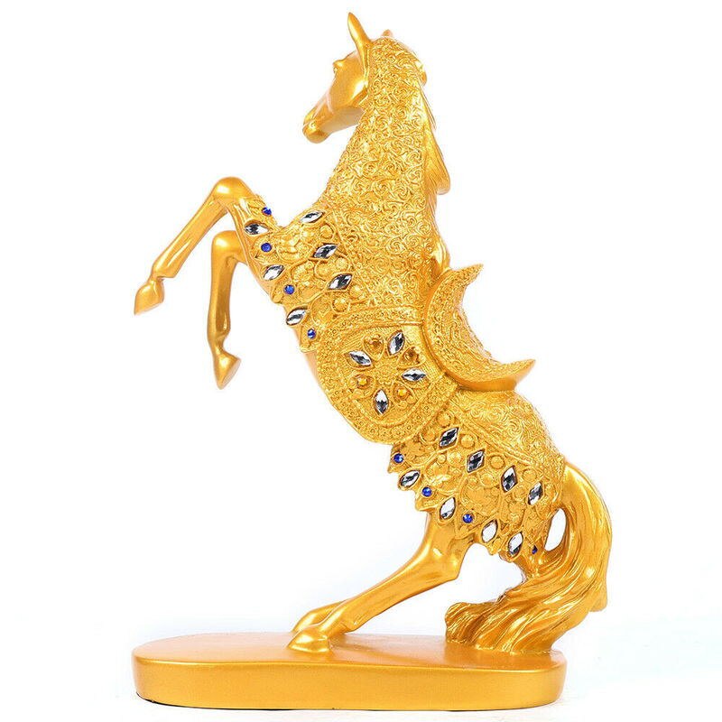 Resin Animal Sculpture Golden Lucky Prancing Horse Statue Home Living Room image 5