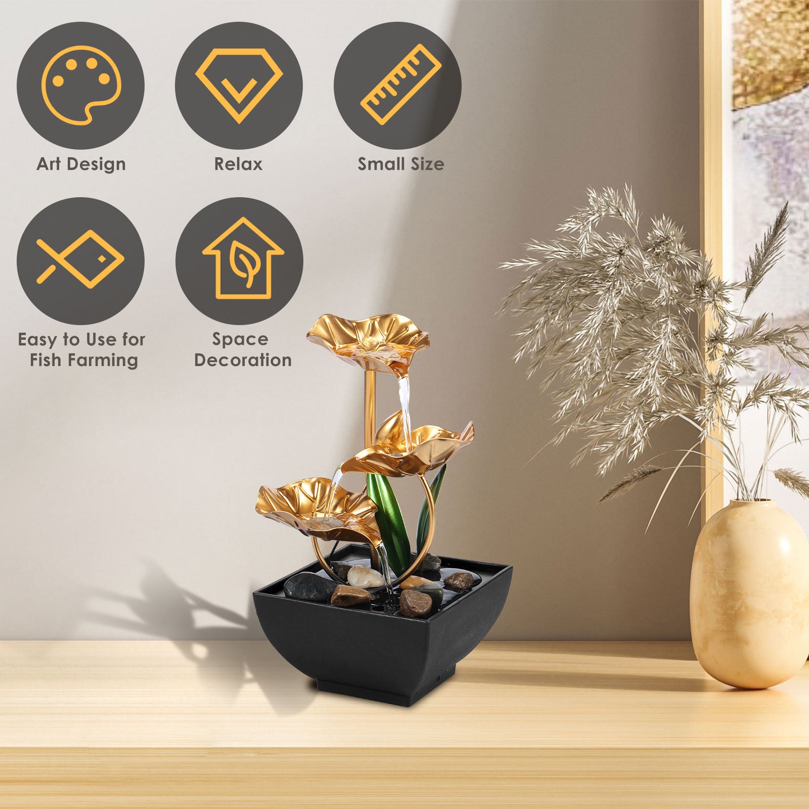 Small Lotus Waterfall Tabletop Fountain with Rocks Relaxation Fountains Desktop image 5