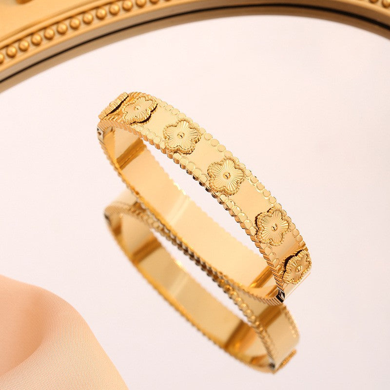 RAKOL Miniamlist 316L 18k Gold Plated Flower Bracelet Plum Blossom Cuban Chain image 2