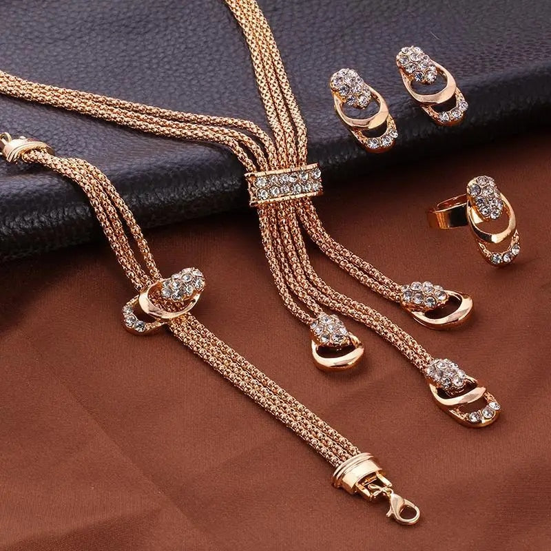 4Pcs Jewelry Set Rings Necklace Earrings Bracelet High Performance Golden Jewel image 6