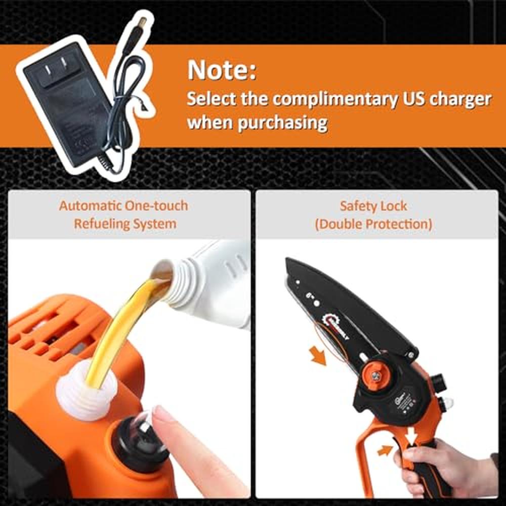 6 Inch Cordless Electric Chainsaw Tool with Tool-less Chain Tensioning and Self image 1