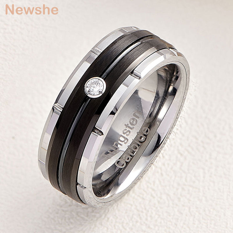 Newshe Black/ Rose/White Gold Color Men's Wedding Band 8mm Matte Brushed Tungst image 0