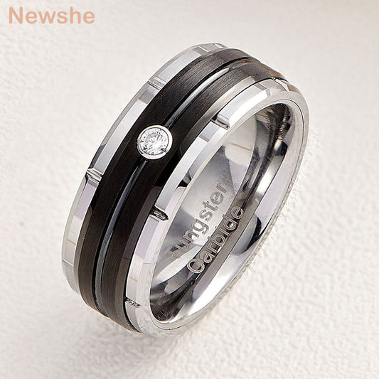 Newshe Black/ Rose/White Gold Color Men's Wedding Band 8mm Matte Brushed Tungst image 0