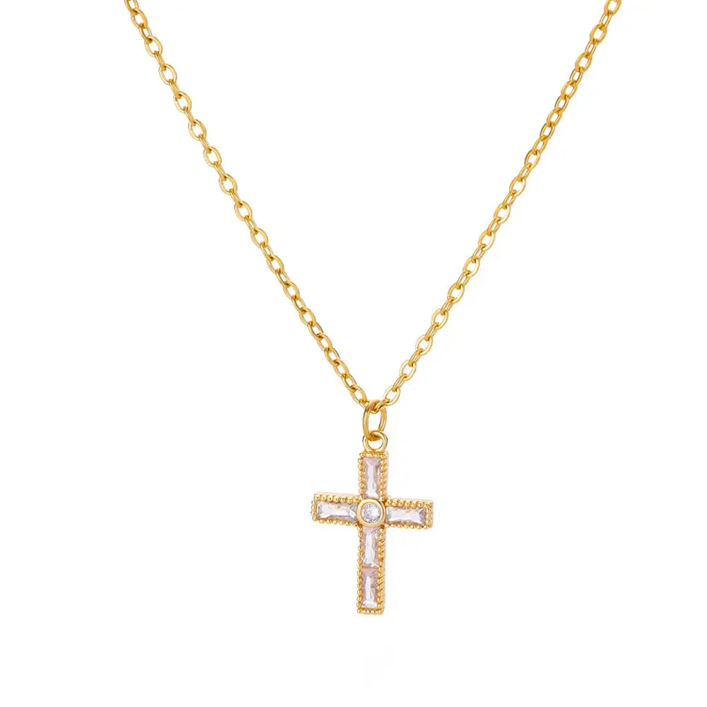 Zircon Cross Pendant Necklace for Women Gold Plated Stainless Steel Collar Neck image 7