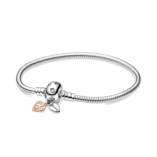 Fashionable 925 Silver Plating Moments Gold Round Clasp Snake Chain Bracelet Fi image 0