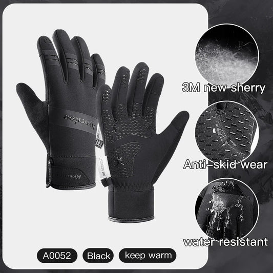 Black Winter Warm Full Fingers Waterproof Cycling Outdoor Sports Running Motorc image 0