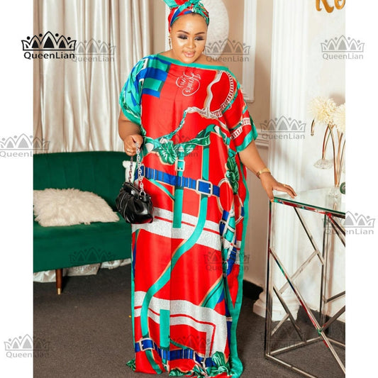 Free Size New Chiffon Super  African Dashiki Traditional Party Dress with Scarf image 0